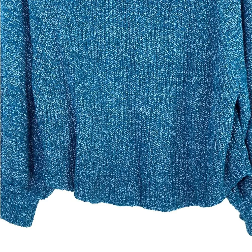 Free People Edessa‎ Off the Shoulder Blue Pullover Balloon Sleeve Knit Sweater M